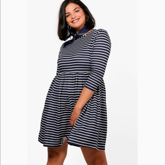 Boohoo Plus Dresses & Skirts - Boohoo Plus Stripe 3/4 quarter sleeve smock dress